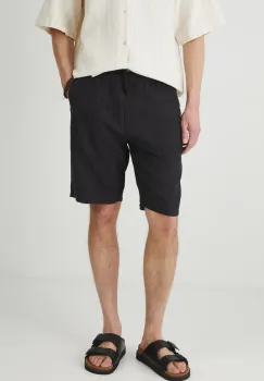 Medicine pantaloni scurti din amestec de in barbati, culoarea negru, melanj imagine