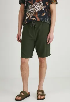 Medicine pantaloni scurti din amestec de in barbati, culoarea verde, melanj imagine