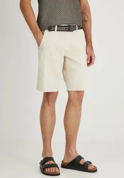 Medicine pantaloni scurti din amestec de in culoarea bej, melanj imagine