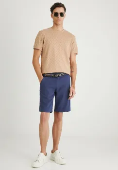 Medicine pantaloni scurti din amestec de in culoarea bleumarin, melanj imagine