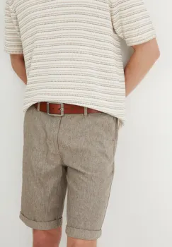 Medicine pantaloni scurti din amestec de in culoarea maro, melanj imagine