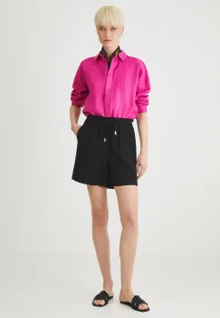 Medicine pantaloni scurti din amestec de in culoarea negru, neted, medium waist imagine