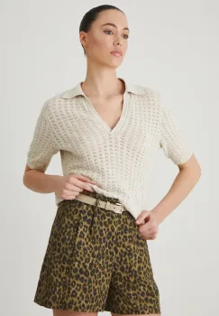 Medicine pantaloni scurti din amestec de in femei, modelator, high waist imagine