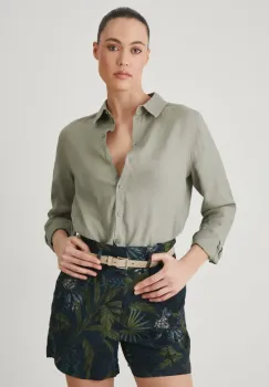 Medicine pantaloni scurti din amestec de in modelator, high waist imagine