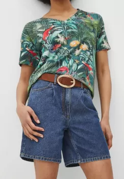 Medicine pantaloni scurti din bumbac femei, culoarea albastru marin, neted, medium waist imagine