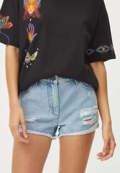 Medicine pantaloni scurti din bumbac neted, high waist imagine