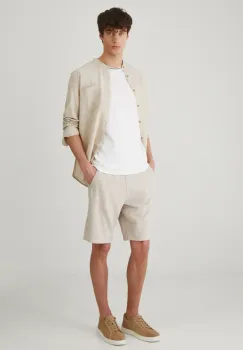 Medicine pantaloni scurti din in barbati, culoarea bej, melanj imagine