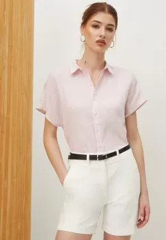 Medicine pantaloni scurti femei, culoarea alb, neted, medium waist imagine
