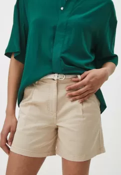 Medicine pantaloni scurti femei, culoarea bej, neted, medium waist imagine