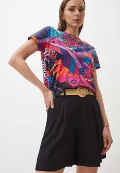 Medicine pantaloni scurti femei, culoarea negru, neted, high waist imagine