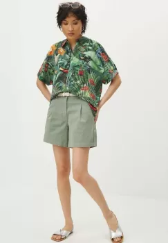Medicine pantaloni scurti femei, culoarea turcoaz, neted, medium waist imagine