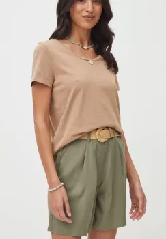 Medicine pantaloni scurti femei, culoarea verde, neted, high waist imagine