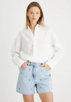 Medicine pantaloni scurti jeans cu imprimeu, medium waist imagine