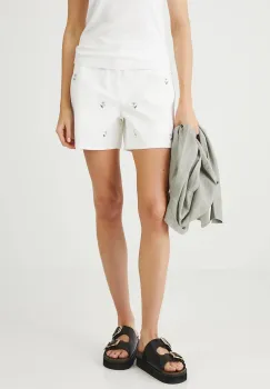 Medicine pantaloni scurti jeans culoarea alb, cu imprimeu, medium waist imagine