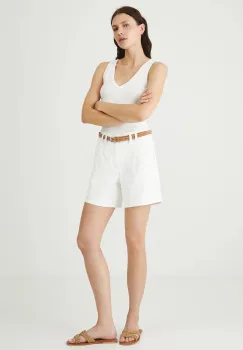 Medicine pantaloni scurti jeans culoarea alb, neted, high waist imagine