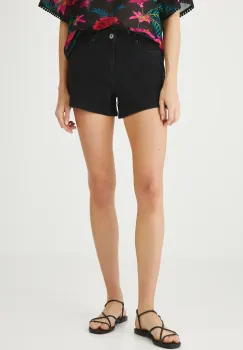 Medicine pantaloni scurti jeans culoarea negru, neted, medium waist imagine