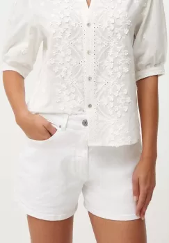 Medicine pantaloni scurti jeans femei, culoarea alb, neted, high waist imagine