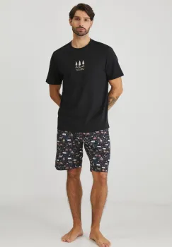 Medicine pijamale de bumbac barbati, culoarea negru, modelator imagine
