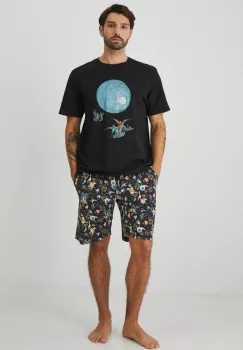 Medicine pijamale de bumbac barbati, culoarea negru, modelator imagine