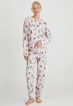 Medicine pijamale de bumbac femei, culoarea bej, bumbac imagine