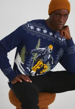 Medicine pulover barbati, culoarea albastru marin, calduros imagine