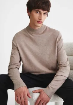 Medicine pulover barbati, culoarea bej, light, cu turtleneck imagine