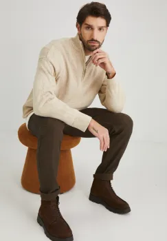 Medicine pulover de bumbac barbati, culoarea bej, cu guler imagine