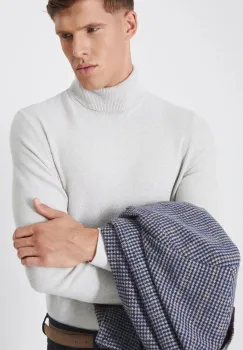 Medicine pulover de bumbac barbati, culoarea gri, cu guler imagine