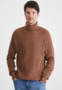 Medicine pulover de bumbac barbati, culoarea maro, cu guler imagine