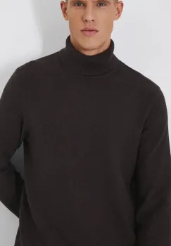 Medicine pulover de bumbac barbati, culoarea maro, cu guler imagine