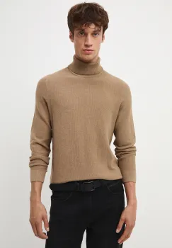 Medicine pulover de bumbac culoarea maro, cu guler imagine