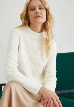 Medicine pulover de bumbac femei, culoarea bej, cu turtleneck imagine