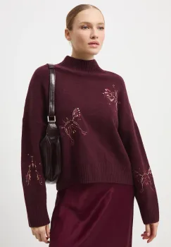 Medicine pulover din amestec de lana culoarea bordo, cu turtleneck imagine