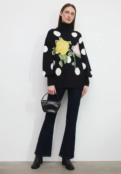 Medicine pulover din amestec de lana culoarea negru, cu guler imagine