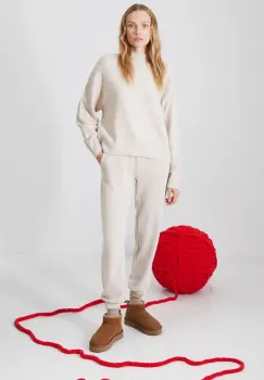 Medicine pulover din amestec de lana femei, culoarea bej, calduros imagine