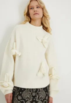 Medicine pulover din amestec de lana femei, culoarea bej, calduros, cu turtleneck imagine