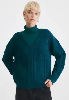 Medicine pulover din amestec de lana femei, culoarea verde, calduros imagine