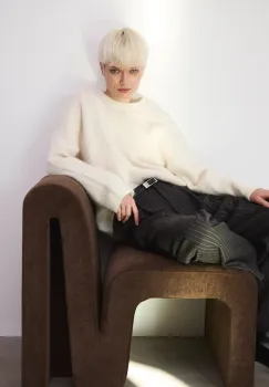 Medicine pulover din lana de alpaca culoarea bej, calduros imagine