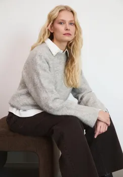 Medicine pulover din lana de alpaca culoarea gri, calduros imagine