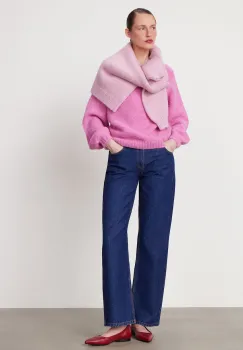 Medicine pulover din lana de alpaca culoarea roz, calduros imagine