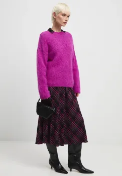 Medicine pulover din lana de alpaca culoarea violet, calduros imagine