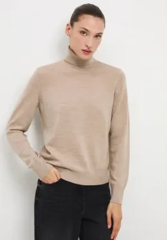 Medicine pulover din lana merino culoarea bej, cu guler imagine