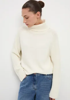 Medicine pulover din lana merino culoarea bej, cu guler imagine