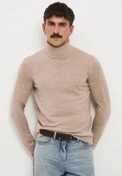 Medicine pulover din lana merino culoarea bej, light, cu guler imagine