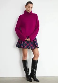 Medicine pulover din lana merino culoarea roz, cu guler imagine