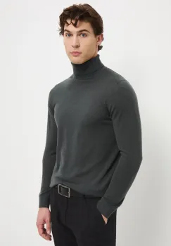 Medicine pulover din lana merino culoarea verde, light, cu guler imagine