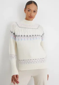 Medicine pulover femei, culoarea bej, calduros, cu turtleneck imagine