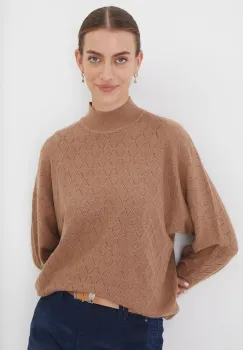 Medicine pulover femei, culoarea bej, light, cu turtleneck imagine