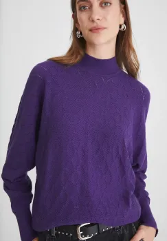 Medicine pulover femei, culoarea violet, light, cu turtleneck imagine