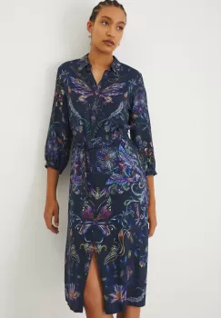 Medicine rochie culoarea albastru marin, midi, drept imagine